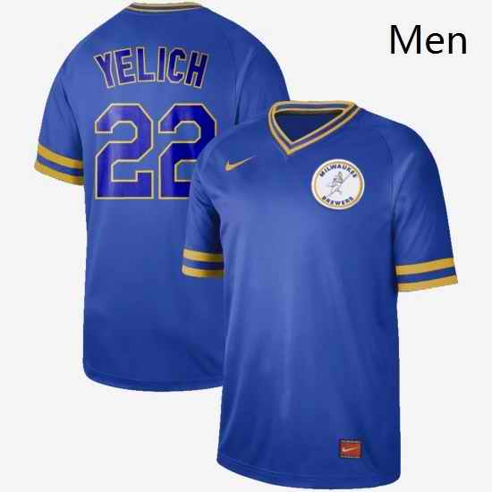 Mens Milwaukee Brewers 22 Christian Yelich Nike Cooperstown Collection Legend V Neck Jersey Blue